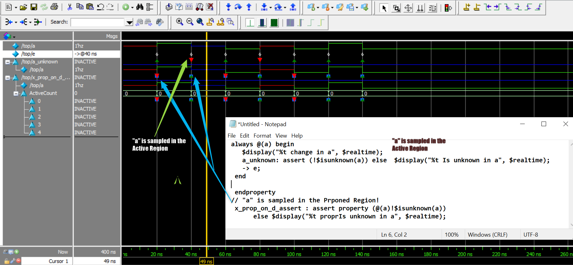 Assertion to check x or z when signal toggles instead of every clock