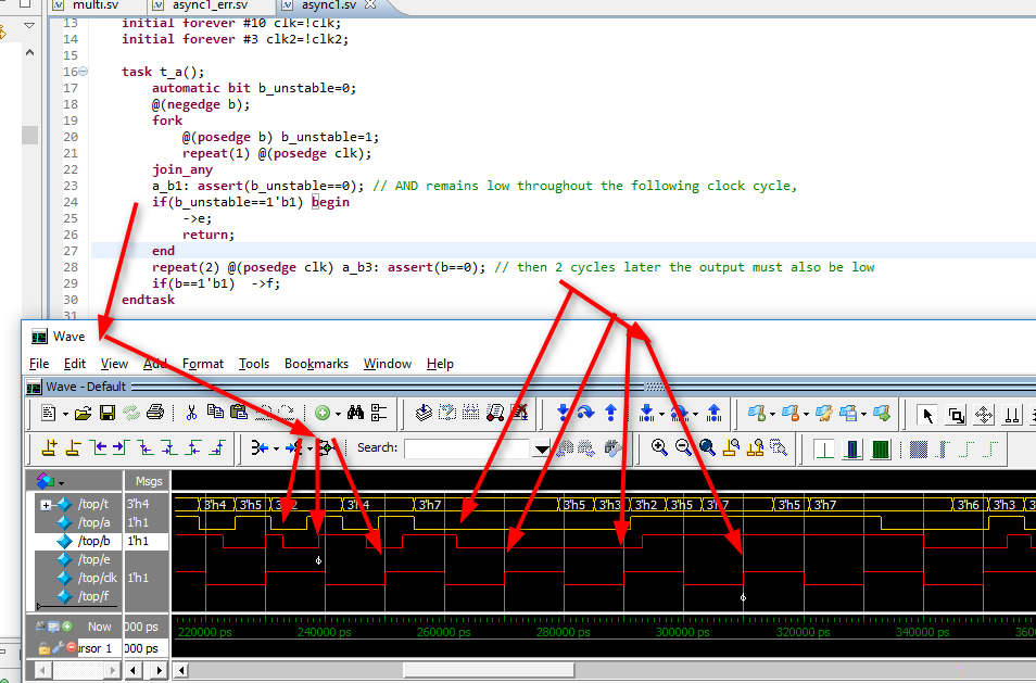 Creating an assertion for an asynchronous input signal Verification
